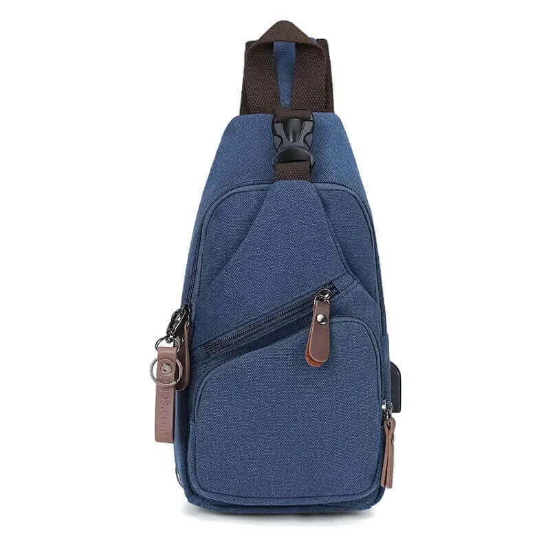 Canvas Crossbody Sling Bag | USB Charging Chest Bag