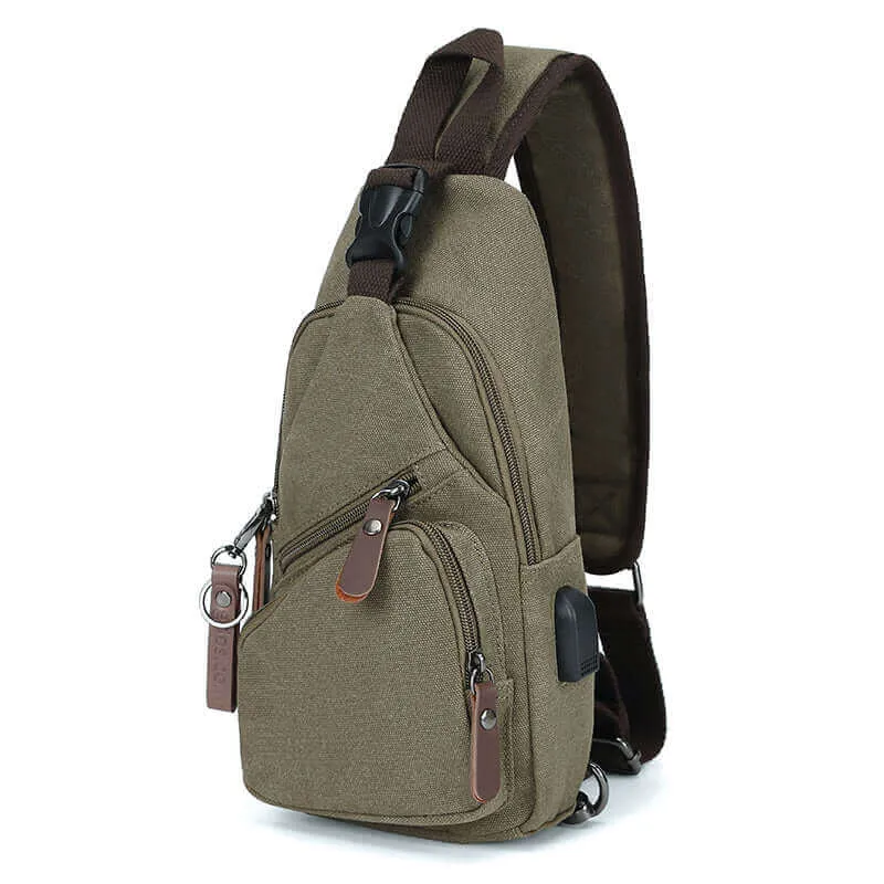 Canvas Crossbody Sling Bag | USB Charging Chest Bag