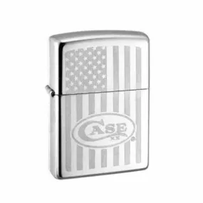 Case High Polish Zippo w- Etched Flag