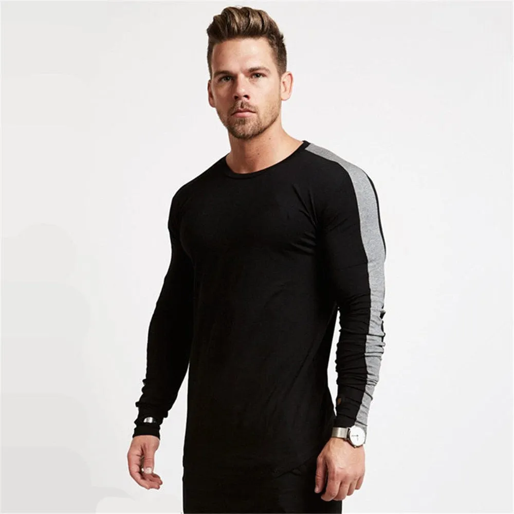 Casual Long Sleeve T-shirt Men Fitness Cotton Shirt Male Gym Workout Skinny Tee Tops Army Green Autumn Running Sport Clothing