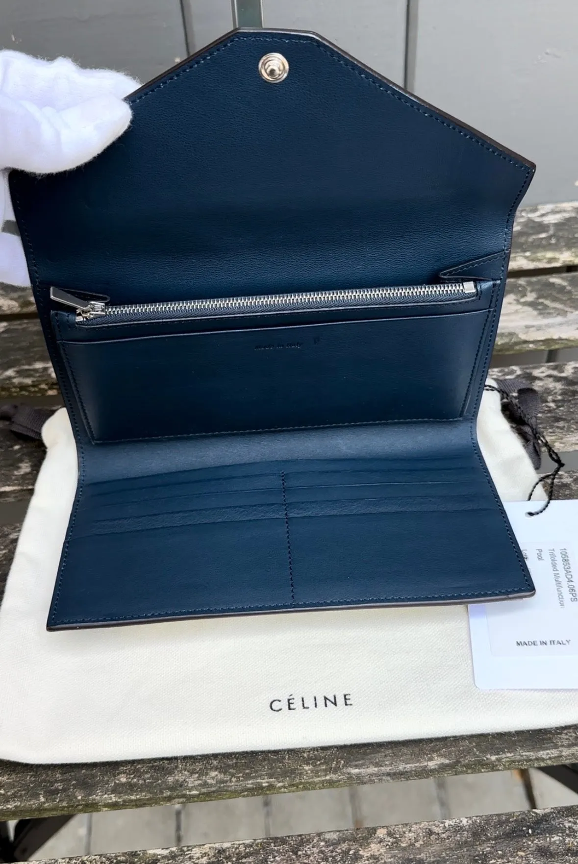 CELINE Calfskin Pocket Trifold Envelope Flap Wallet