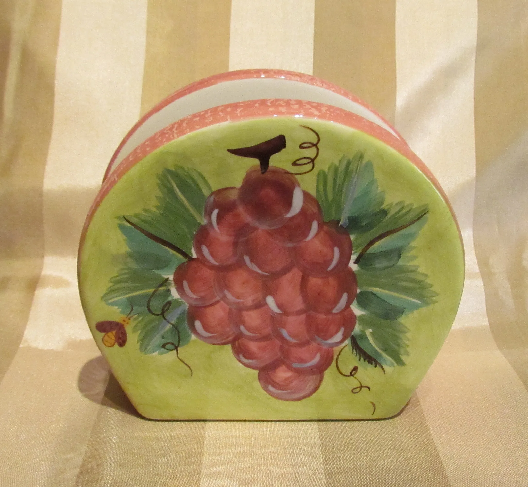 Ceramic Napkin Holder Grapes Kitchen Dining Decor Unused Excellent Condition