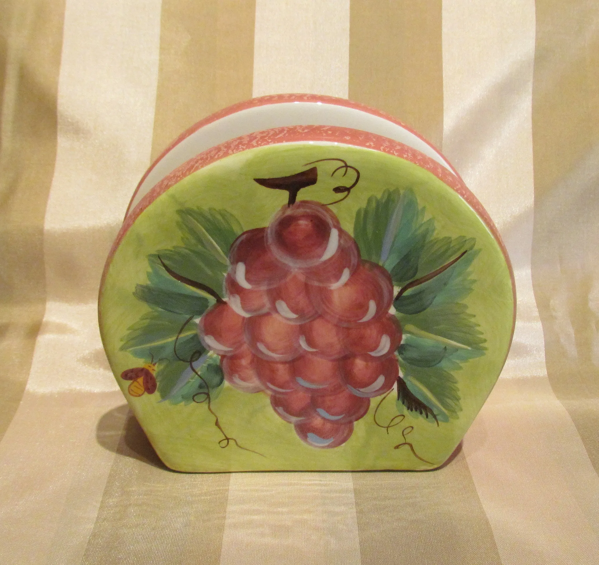 Ceramic Napkin Holder Grapes Kitchen Dining Decor Unused Excellent Condition