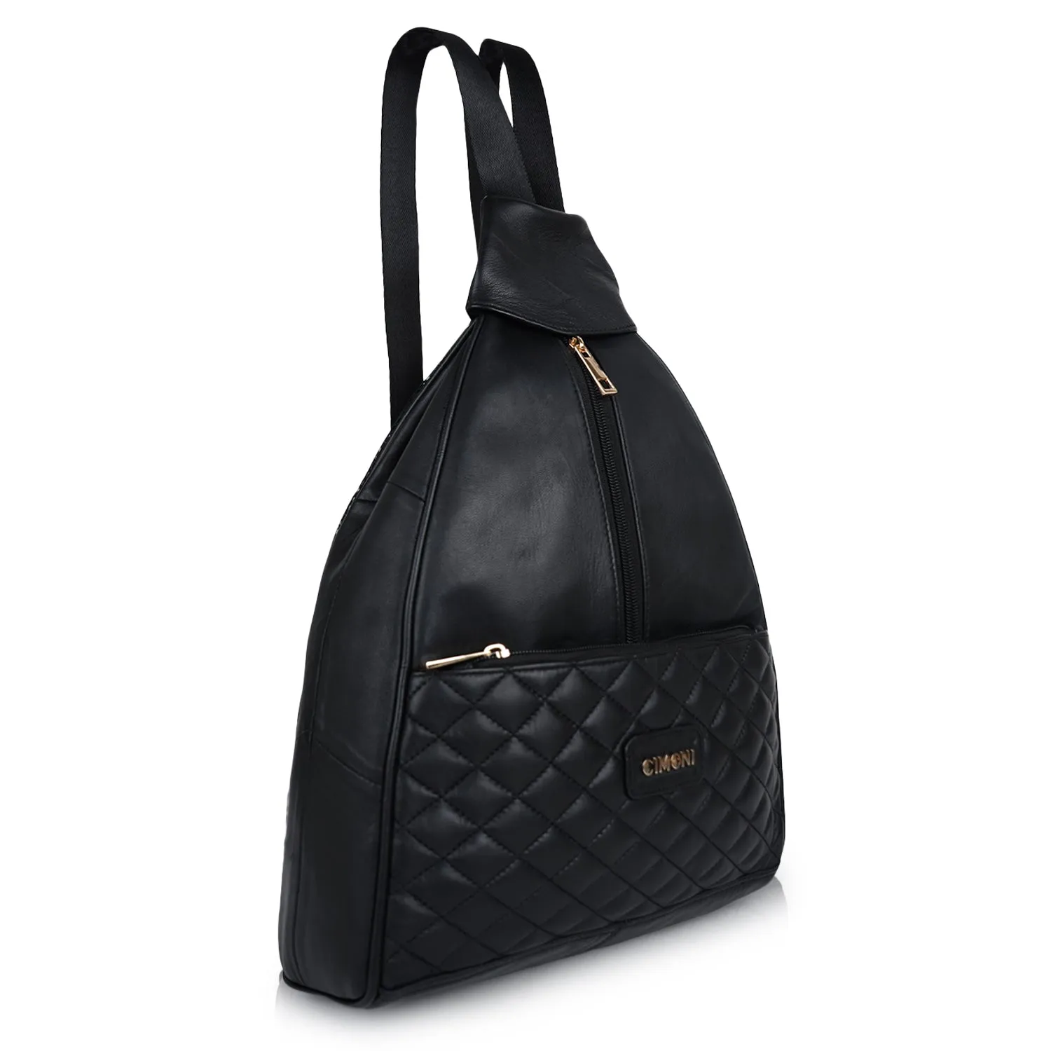 CIMONI Textured Leather Backpack With Quilted