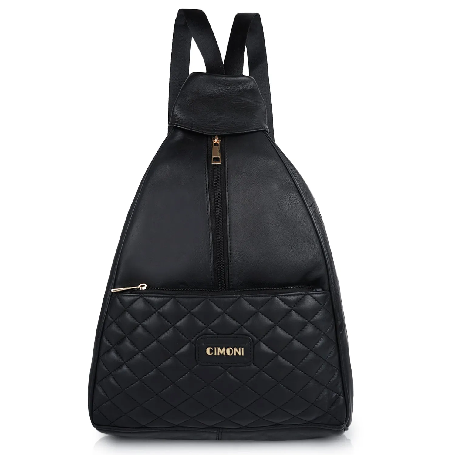 CIMONI Textured Leather Backpack With Quilted