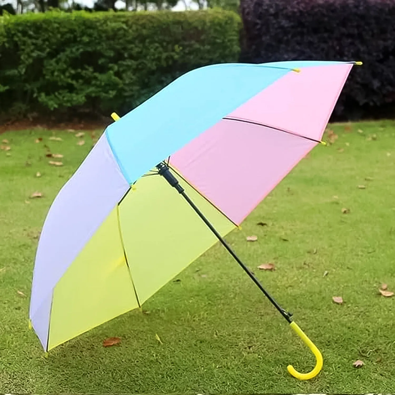 Colorful Rainbow Umbrella Multi-Colour J Shaped Handle (1 Pc / MOQ :- 5)