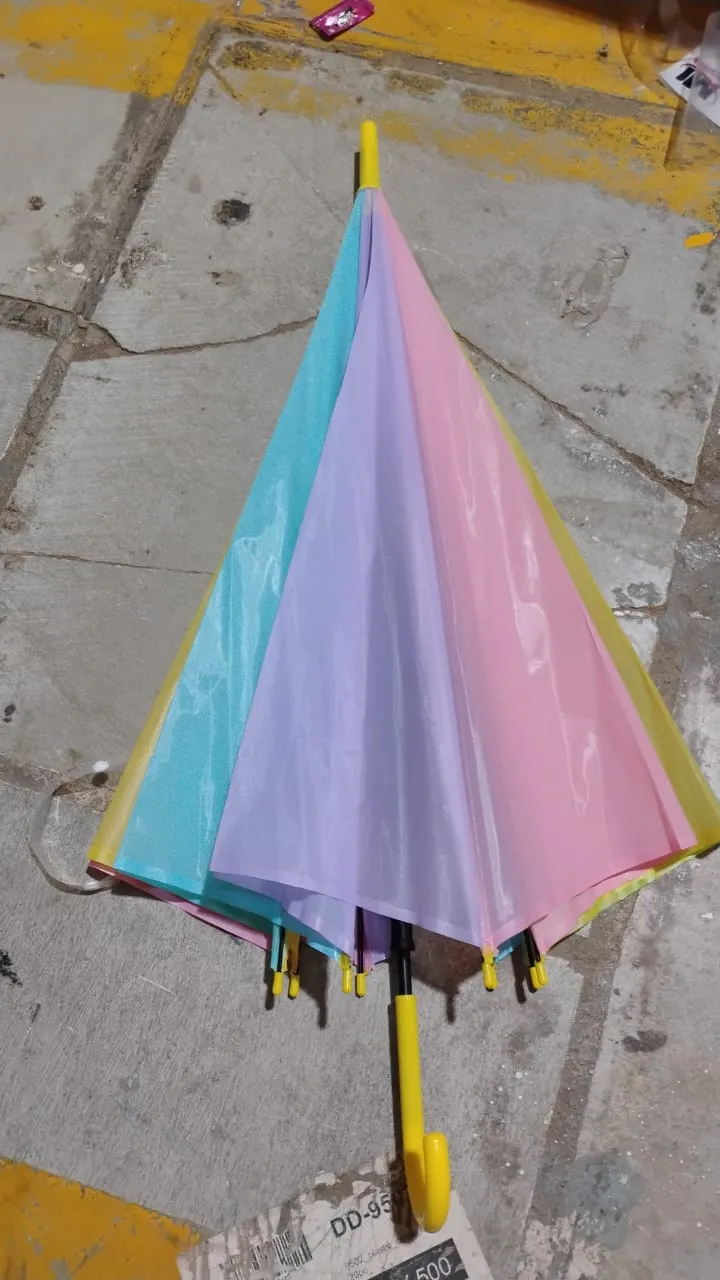 Colorful Rainbow Umbrella Multi-Colour J Shaped Handle (1 Pc / MOQ :- 5)