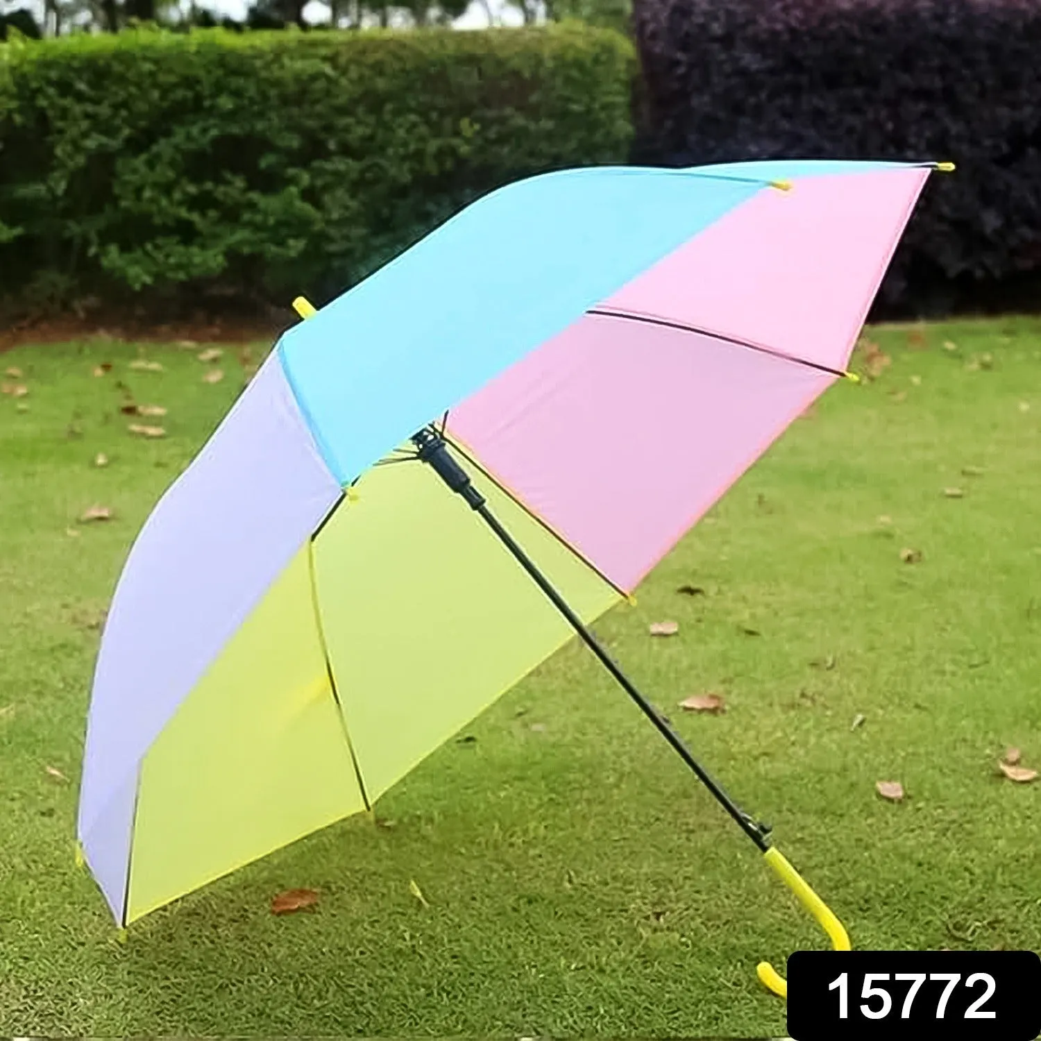 Colorful Rainbow Umbrella Multi-Colour J Shaped Handle (1 Pc / MOQ :- 5)