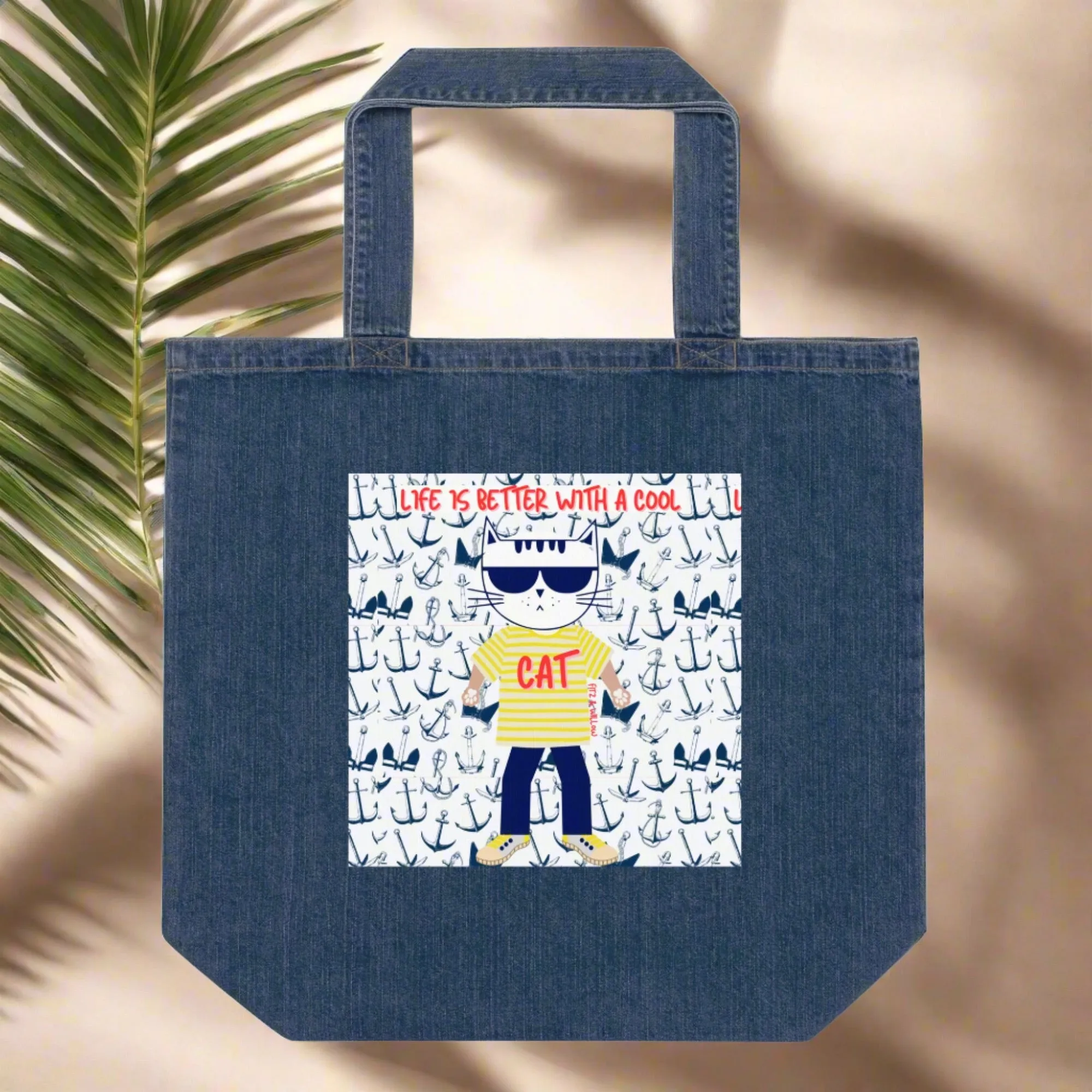 Cool Cat, Organic denim tote bag