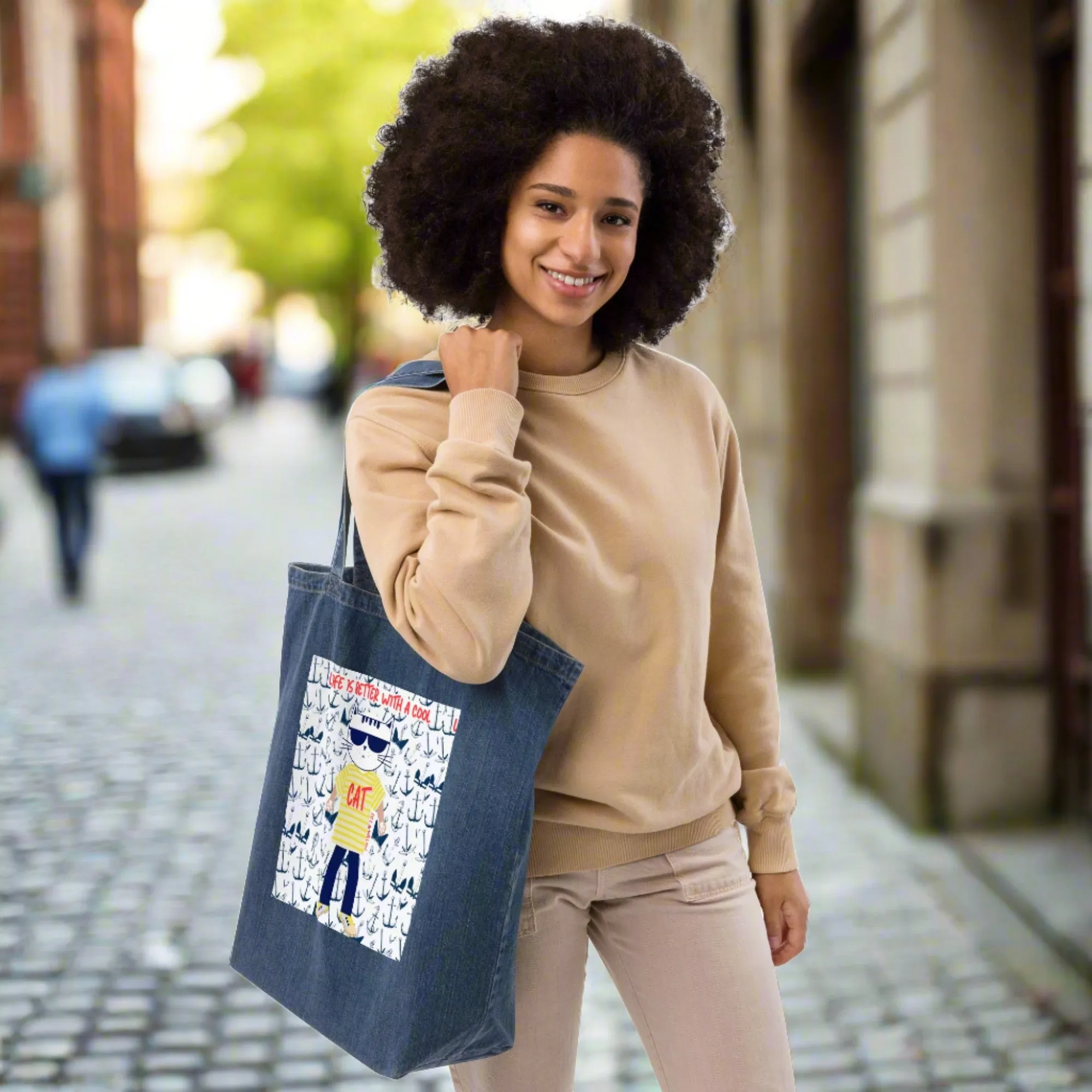 Cool Cat, Organic denim tote bag