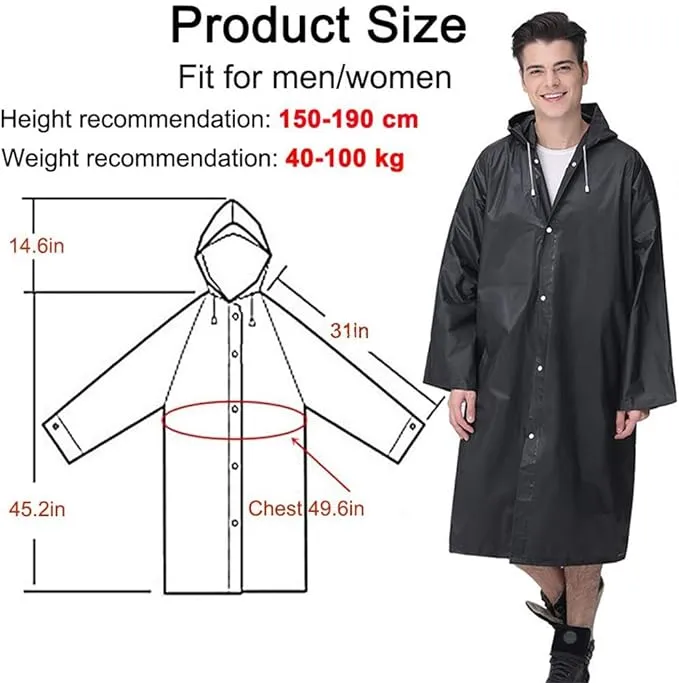 Cosowe Rain Ponchos for Adults Reusable, 2 Pcs Raincoats Emergency for Women Men with Hood and Drawstring