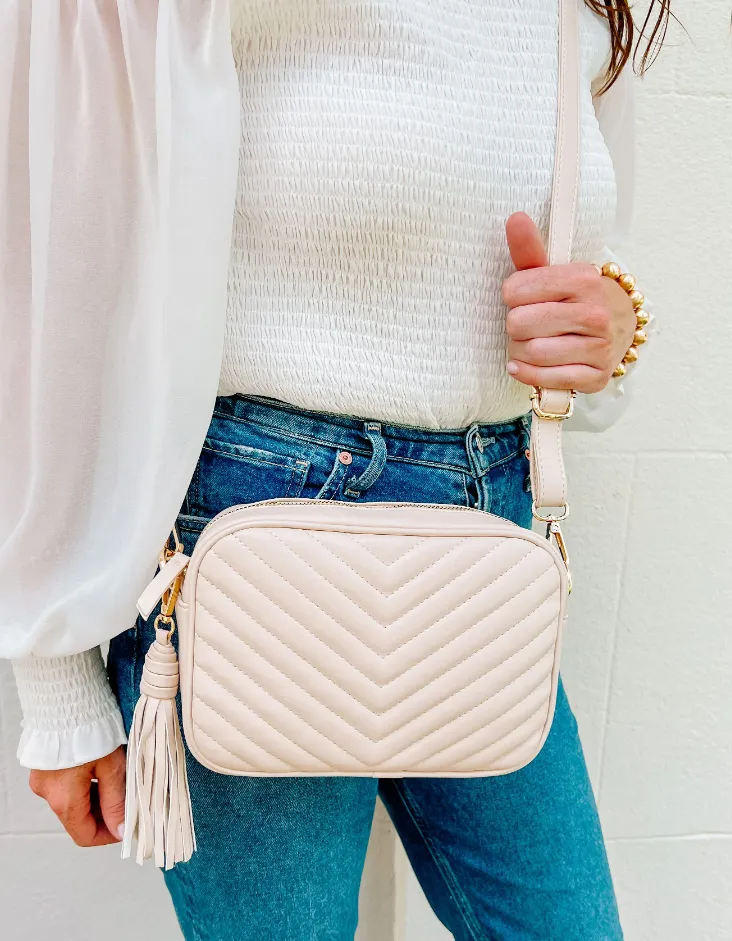 Cream Quilted Camera Bag