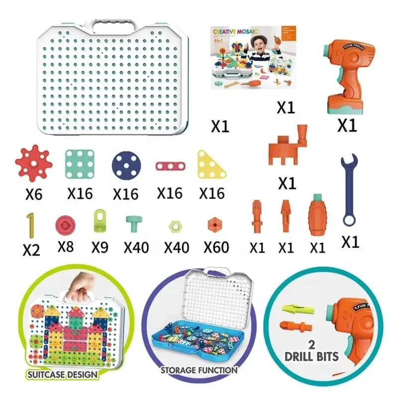 Creative Mosaic Educational Drill Puzzle Briefcase - 198 pieces