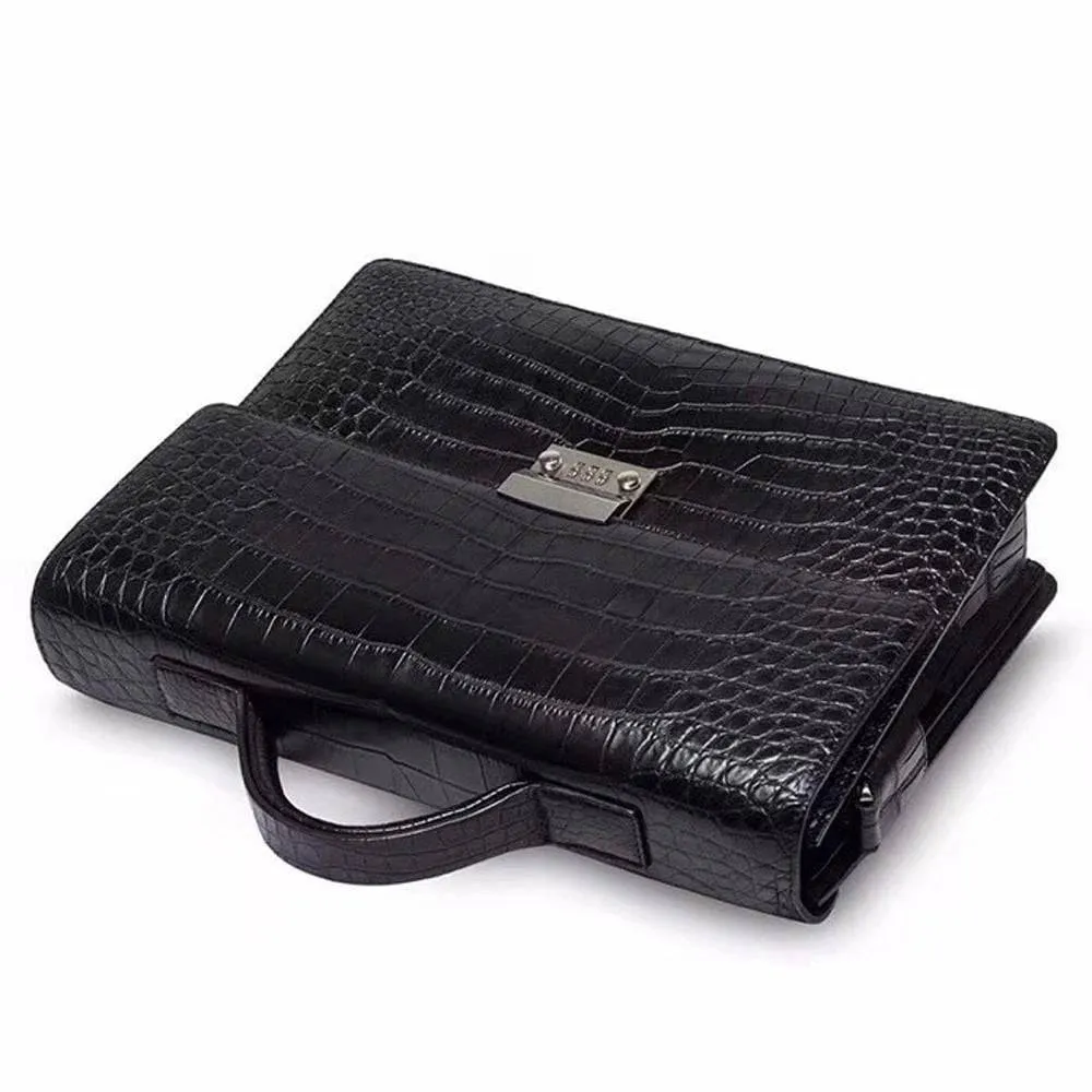 Crocodile Leather Men's Briefcase Business Bags With Password Lock