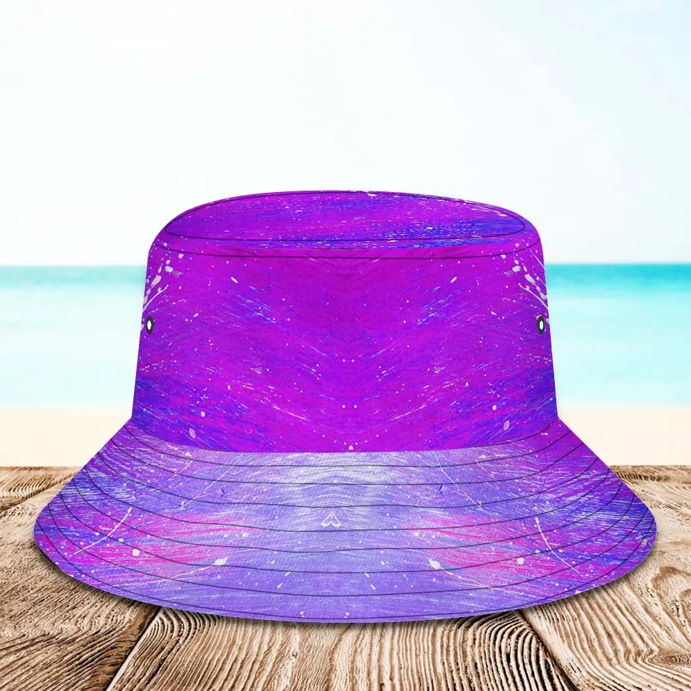 Custom Bucket Hat Unisex Personalised Photo Wide Brim Outdoor Summer Hats Purple Blue and Orange Oil Painting Style