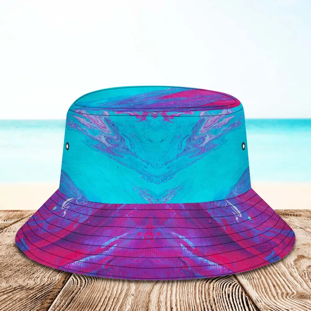 Custom Face Bucket Hat Unisex Personalised Wide Brim Outdoor Summer Hats Blue and Red Oil Painting Style