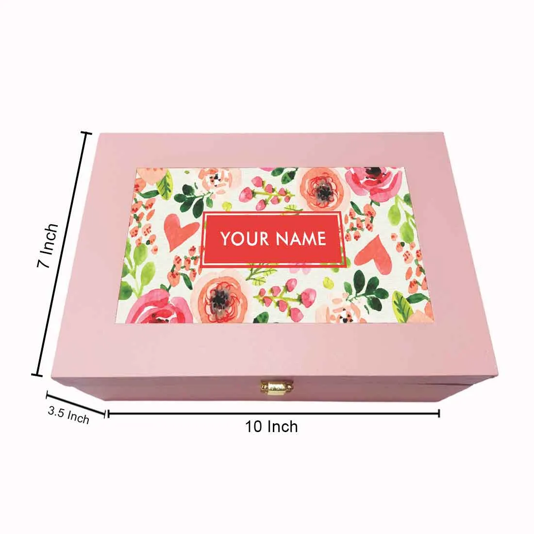 Custom Pink Gift Box with Name Vegan Leather - Flower