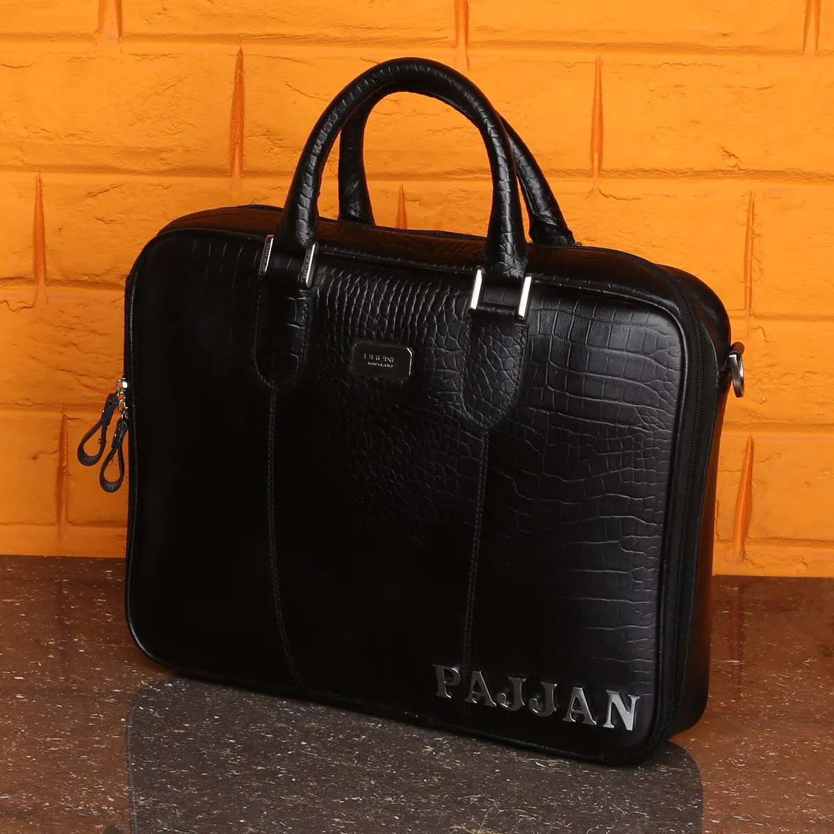 Customised Croco Laptop Briefcase With PAJJAN Metal Initials by Brune & Bareskin