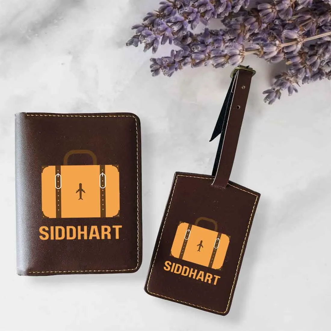 Customizable Passport Cover with Name Design PU Leather Passport Holder and Luggage Tag Set