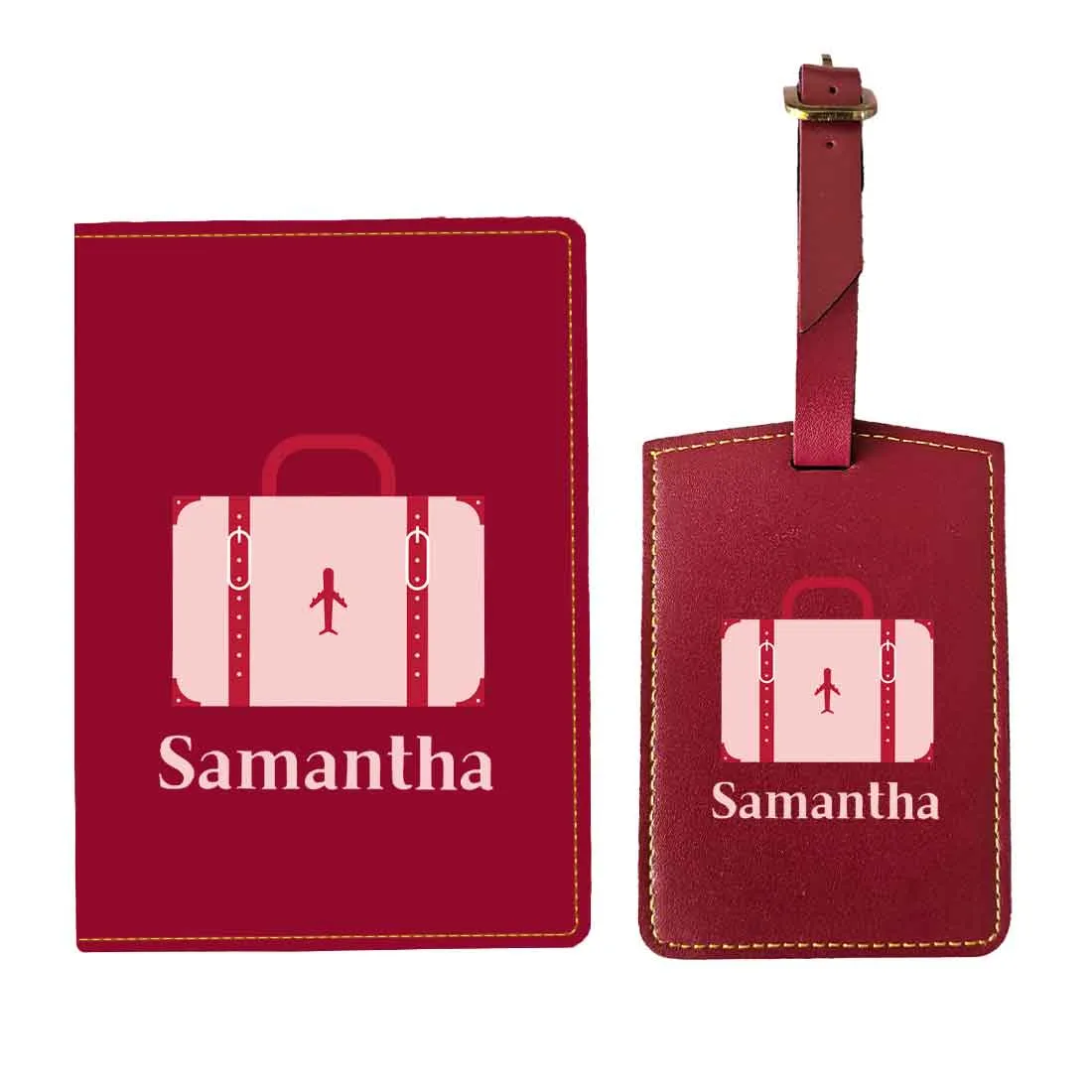 Customizable Passport Cover with Name Design PU Leather Passport Holder and Luggage Tag Set