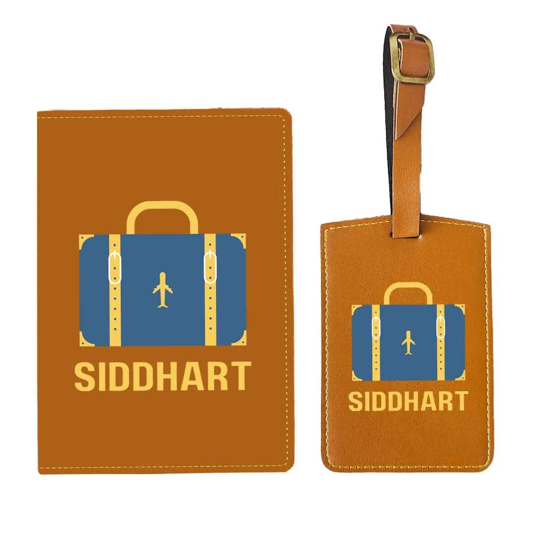 Customizable Passport Cover with Name Design PU Leather Passport Holder and Luggage Tag Set