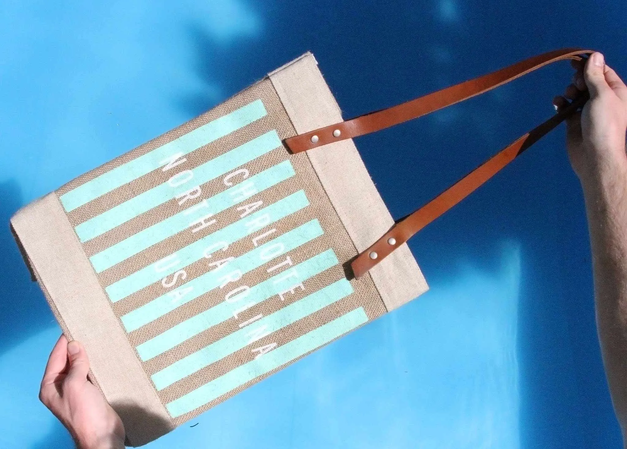 Customize Your Striped Long Handle Tote in Neon Mint