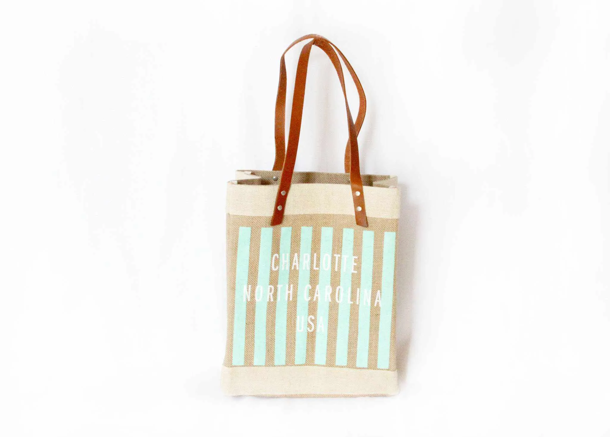 Customize Your Striped Long Handle Tote in Neon Mint