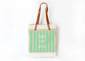 Customize Your Striped Long Handle Tote in Neon Mint