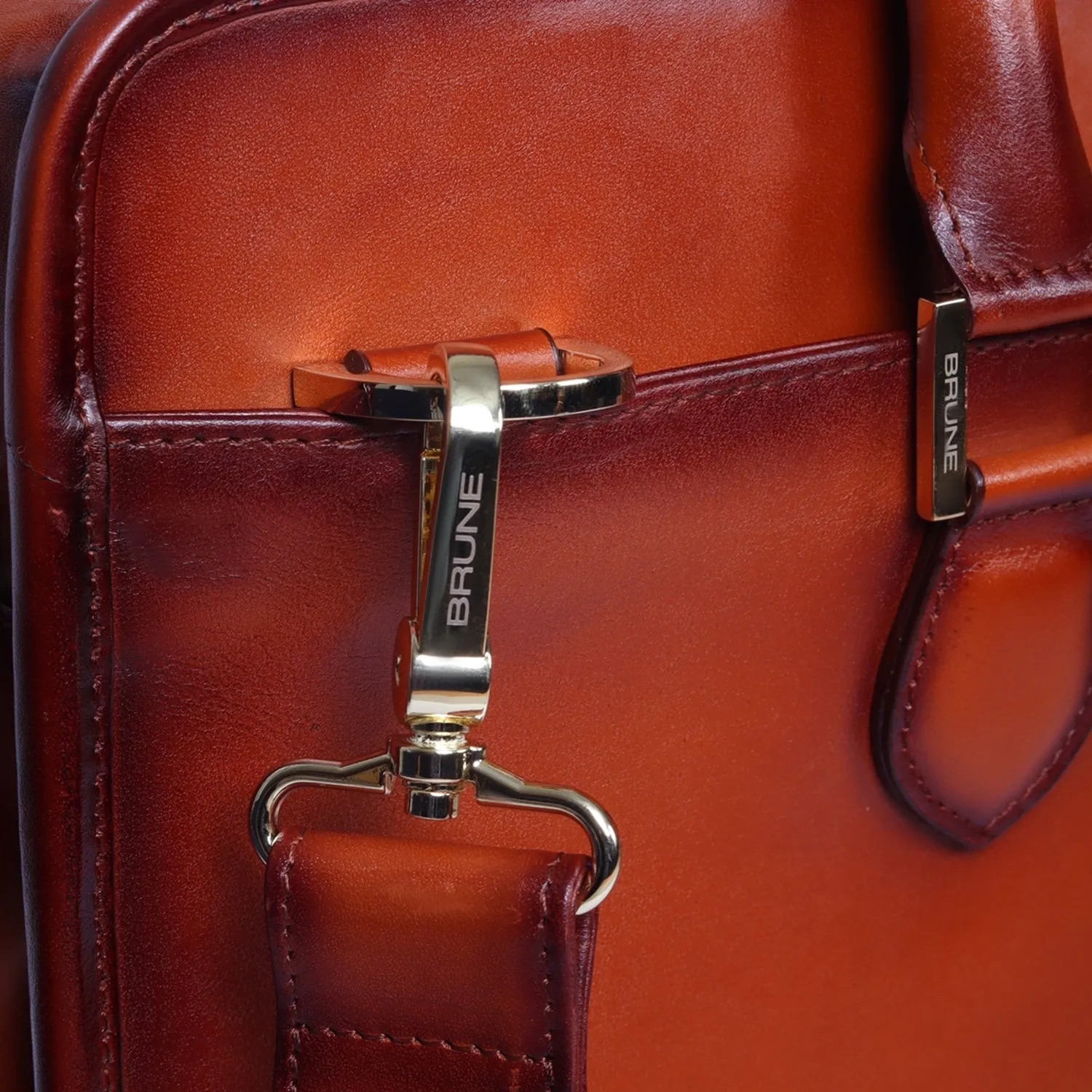 Customized Tan Darker Scritto Laser Initials and "Anchor Sign" Leather Laptop/Office Briefcase By Brune & Bareskin