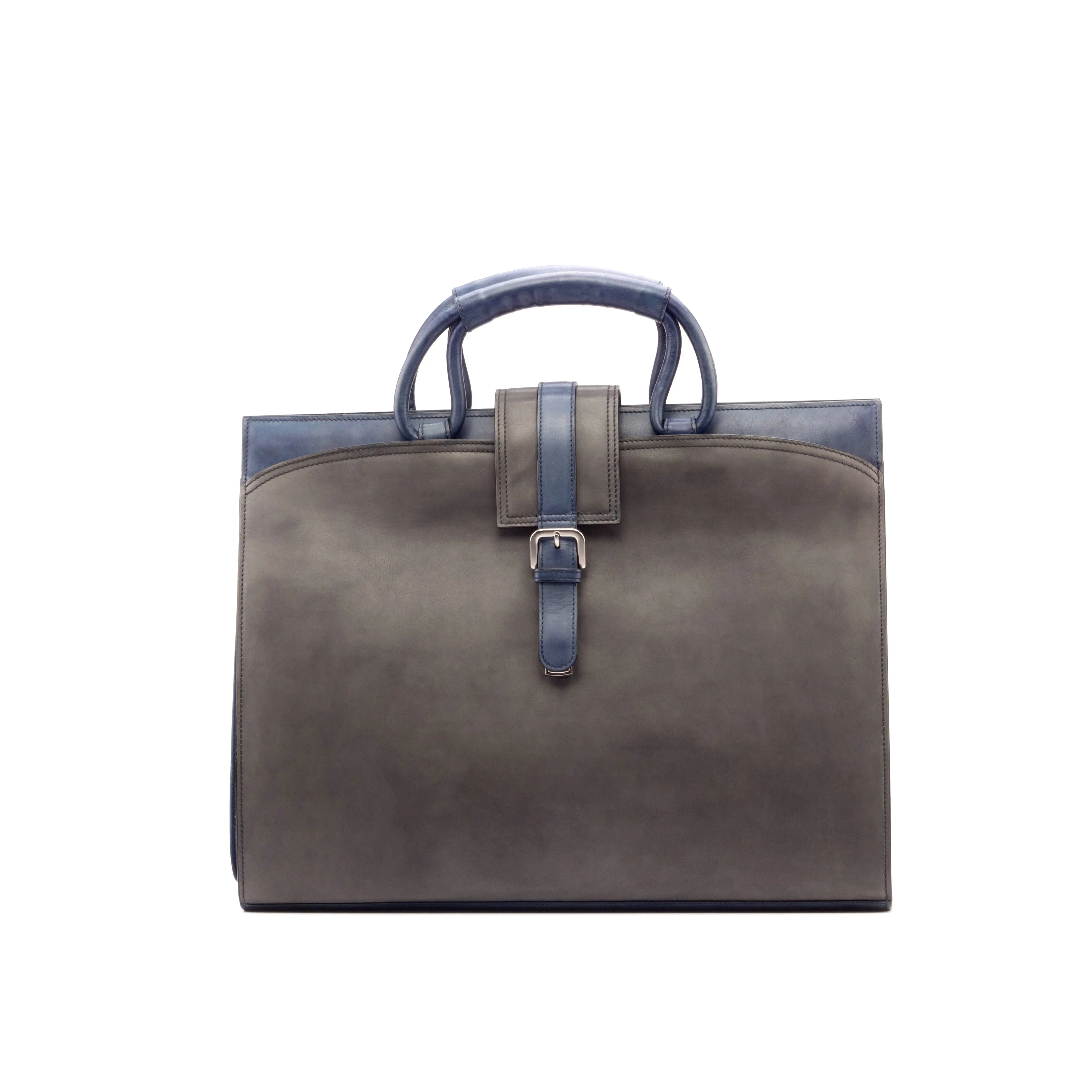 DapperFam Luxe Men's Brief Case in Grey Painted Calf