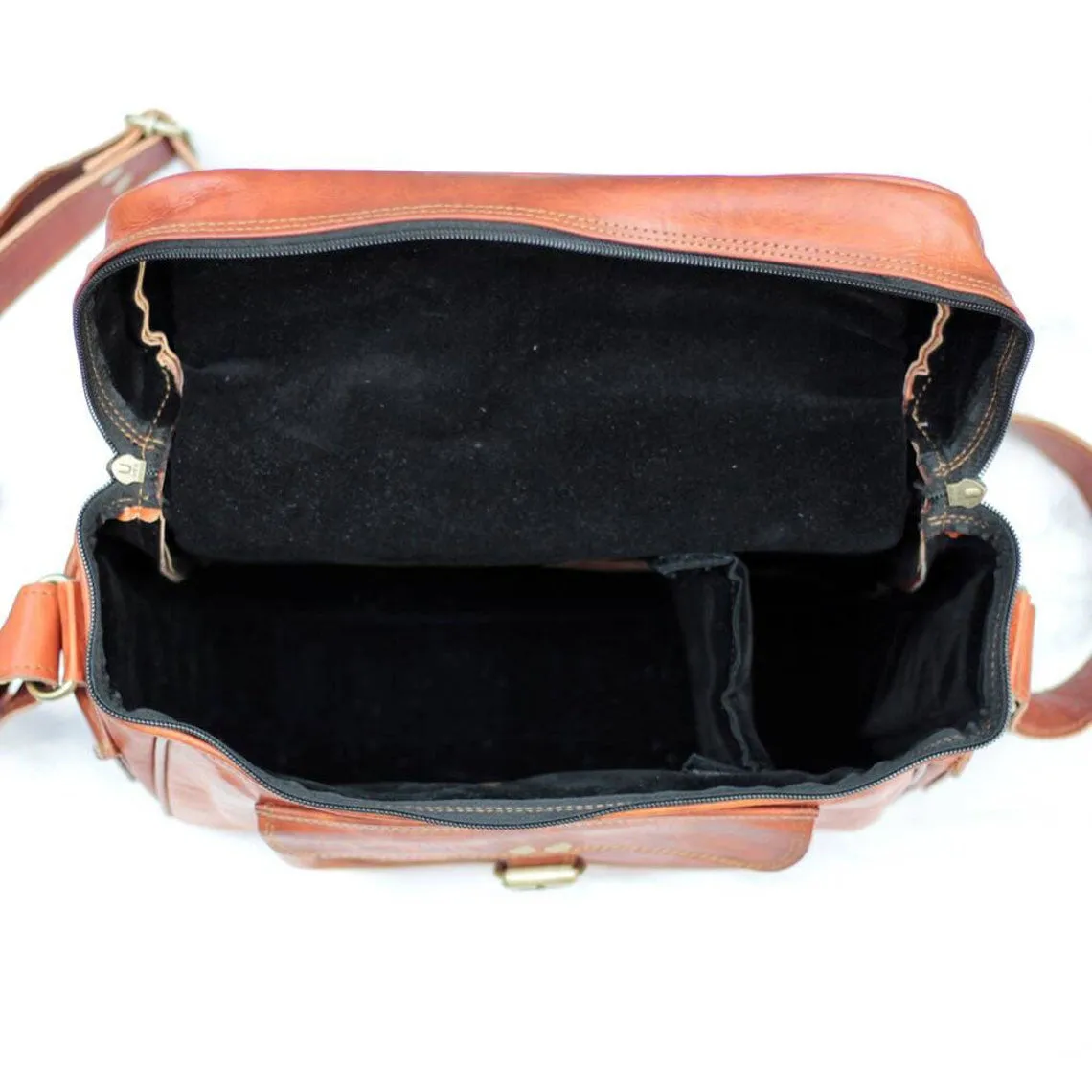 Dazzlo Leather Camera Bag - Tan/Black - 9"