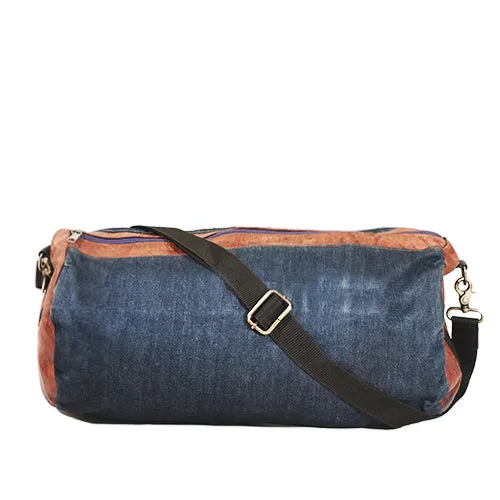 Denim and Leather Casual Gym Bag Weekender Duffle Bag