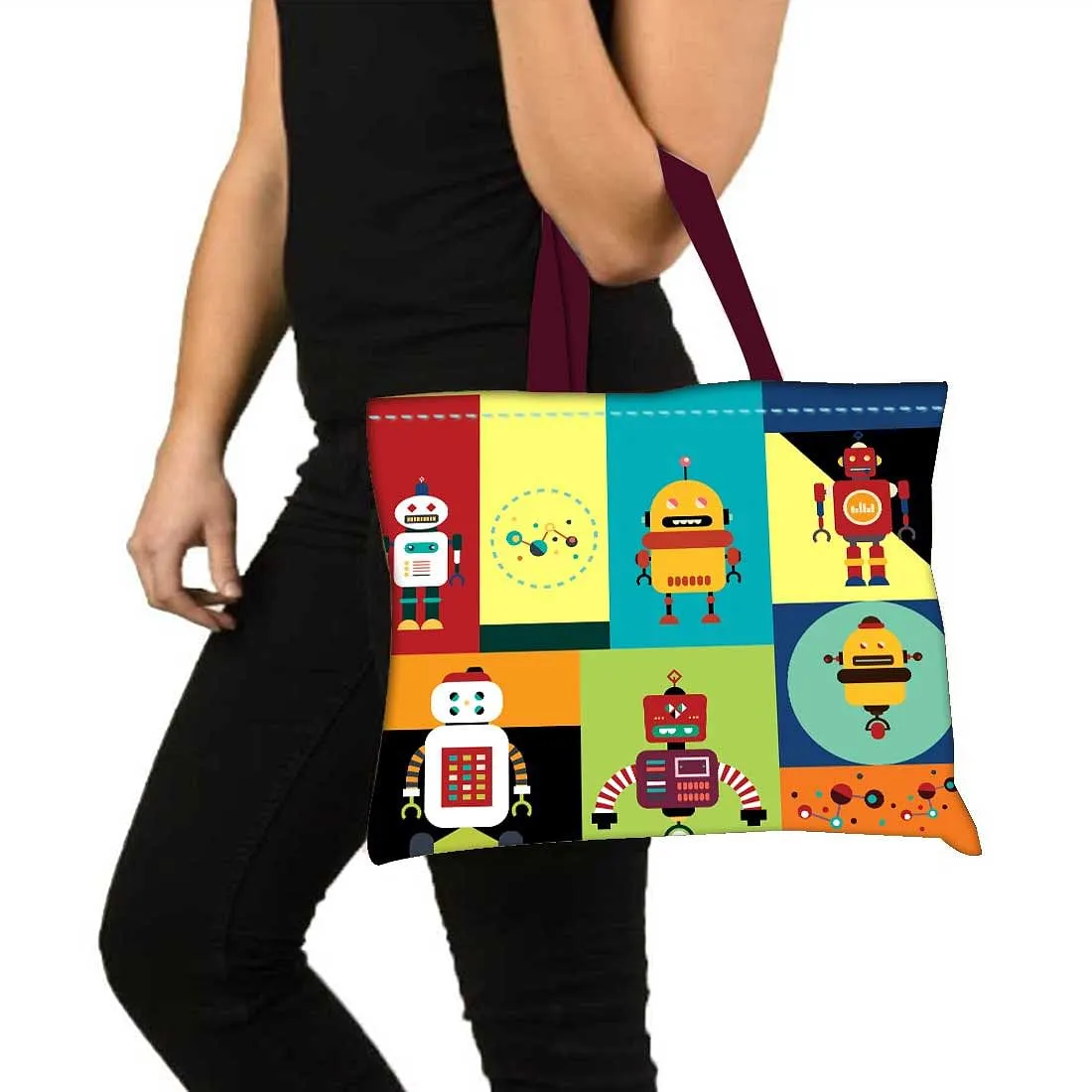 Designer Tote Bag With Zip Beach Gym Travel Bags -  Robots