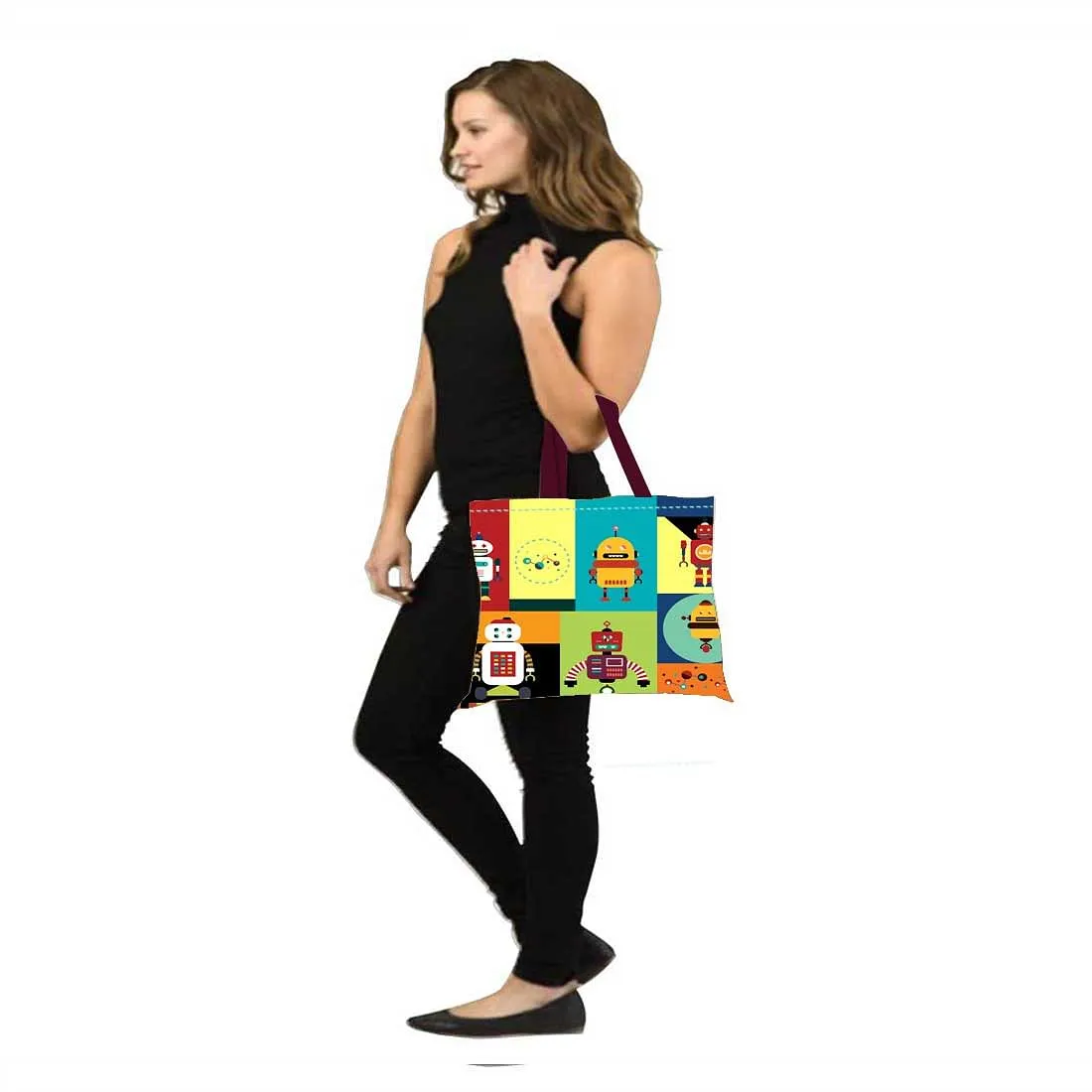 Designer Tote Bag With Zip Beach Gym Travel Bags -  Robots