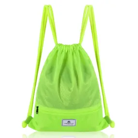 Drawstring Backpack String Bag Foldable Sports Sack with Zipper Pocket-Green