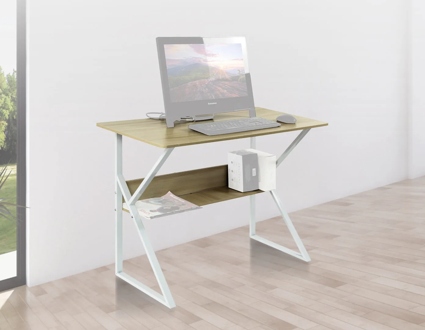 Durable Wood & Metal Computer Desk with Shelf - Randy & Travis