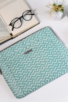 Ekatra Green Chevron Sustainable Handmade Cotton Laptop Sleeve/Laptop Cover