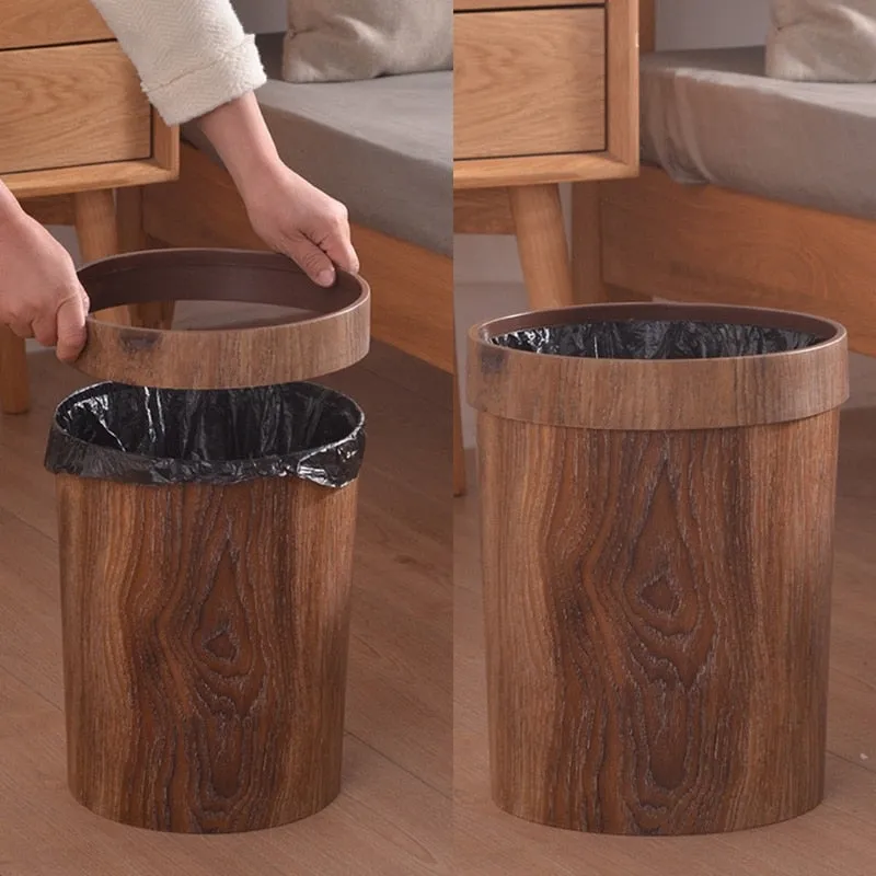 Elegant Retro Wooden Grain Trash Can