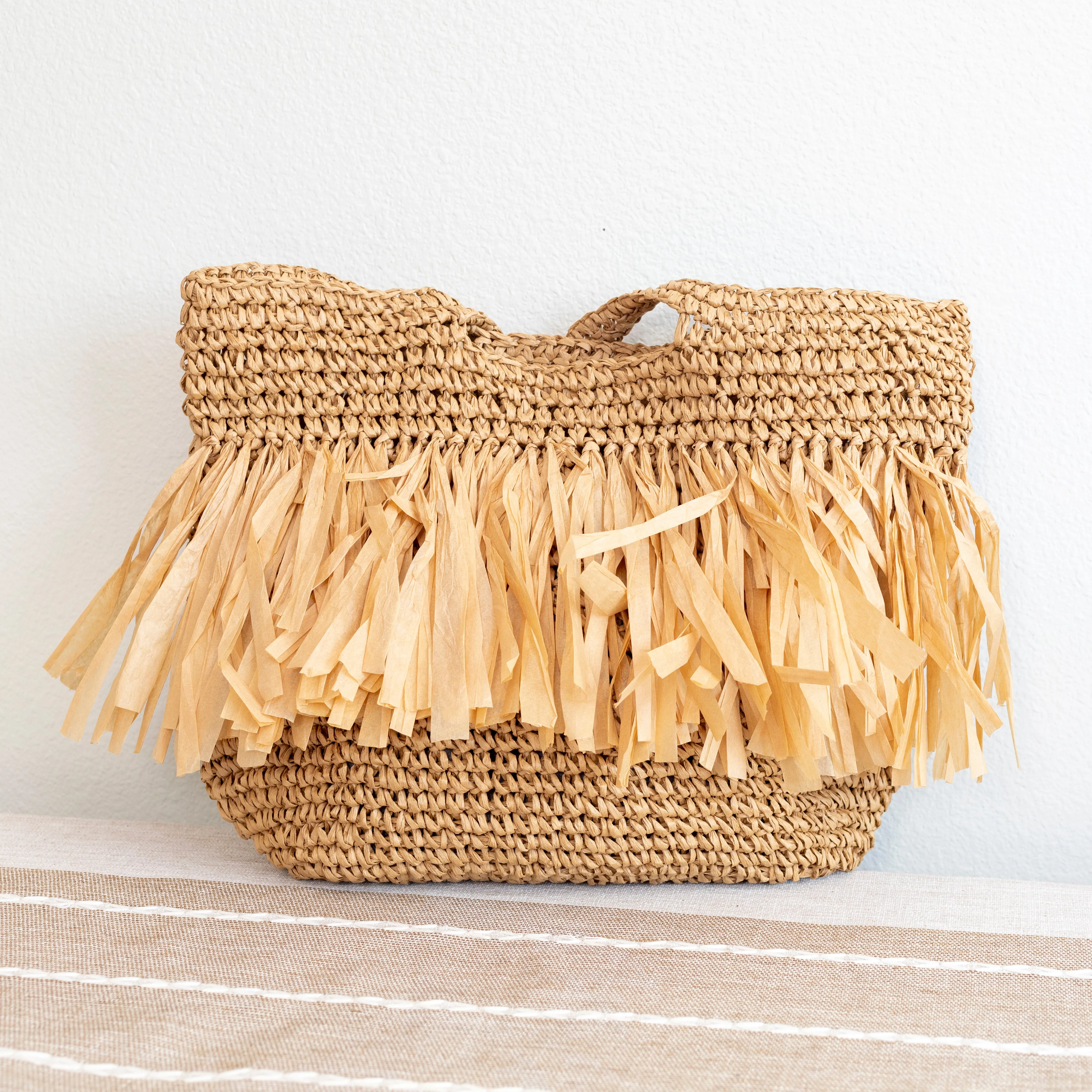 Elena Handbags Large Straw Tote Bag with Tassels