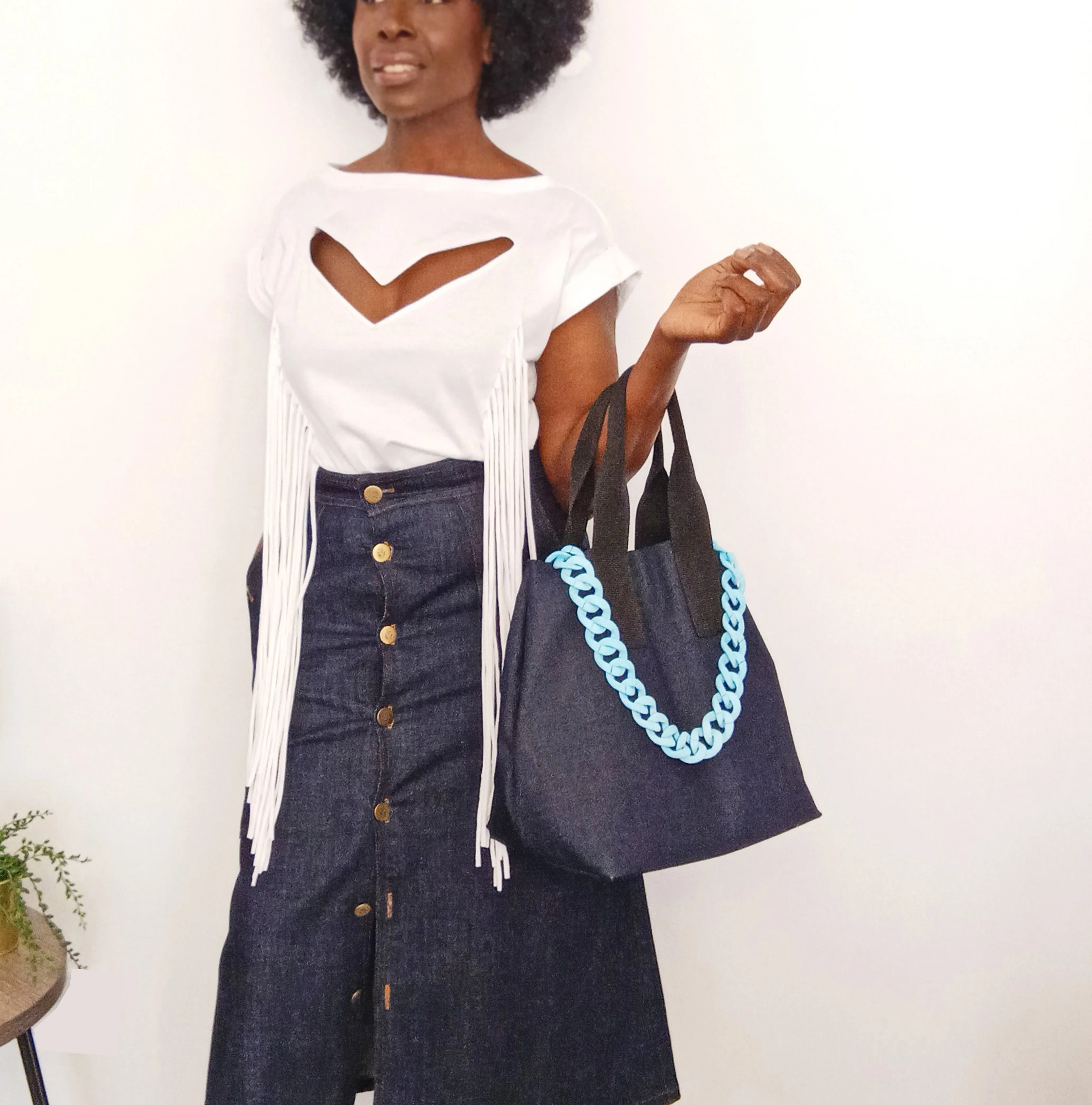 Essie  Denim Tote Bag - Navy Blue