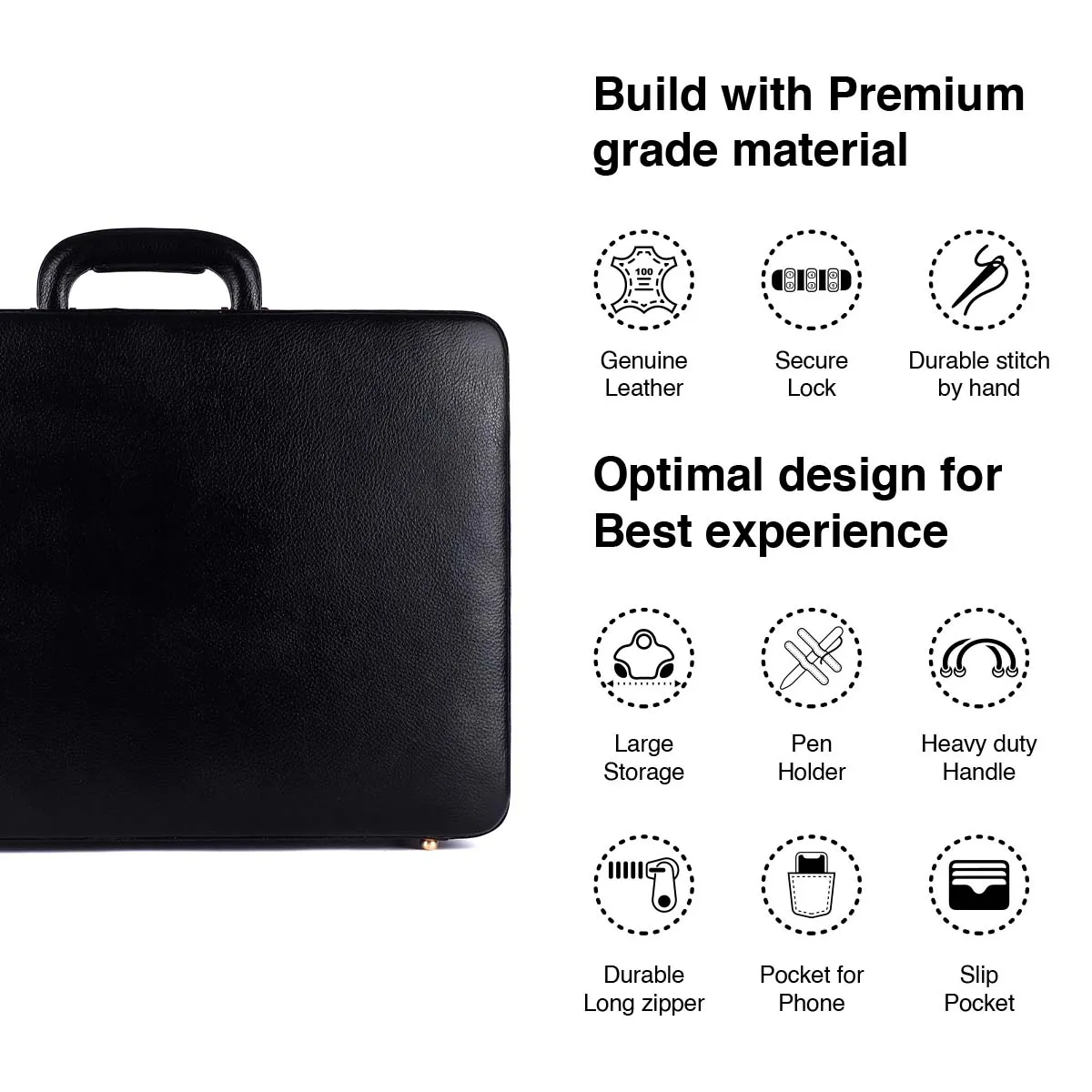 Expandable Briefcase for Men - Genuine Leather Attachi Suitcase with Combination Lock - Office and Business