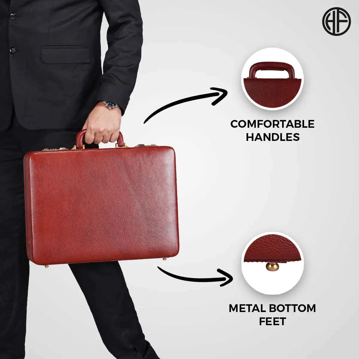 Expandable Briefcase for Men - Genuine Leather Attachi Suitcase with Combination Lock - Office and Business