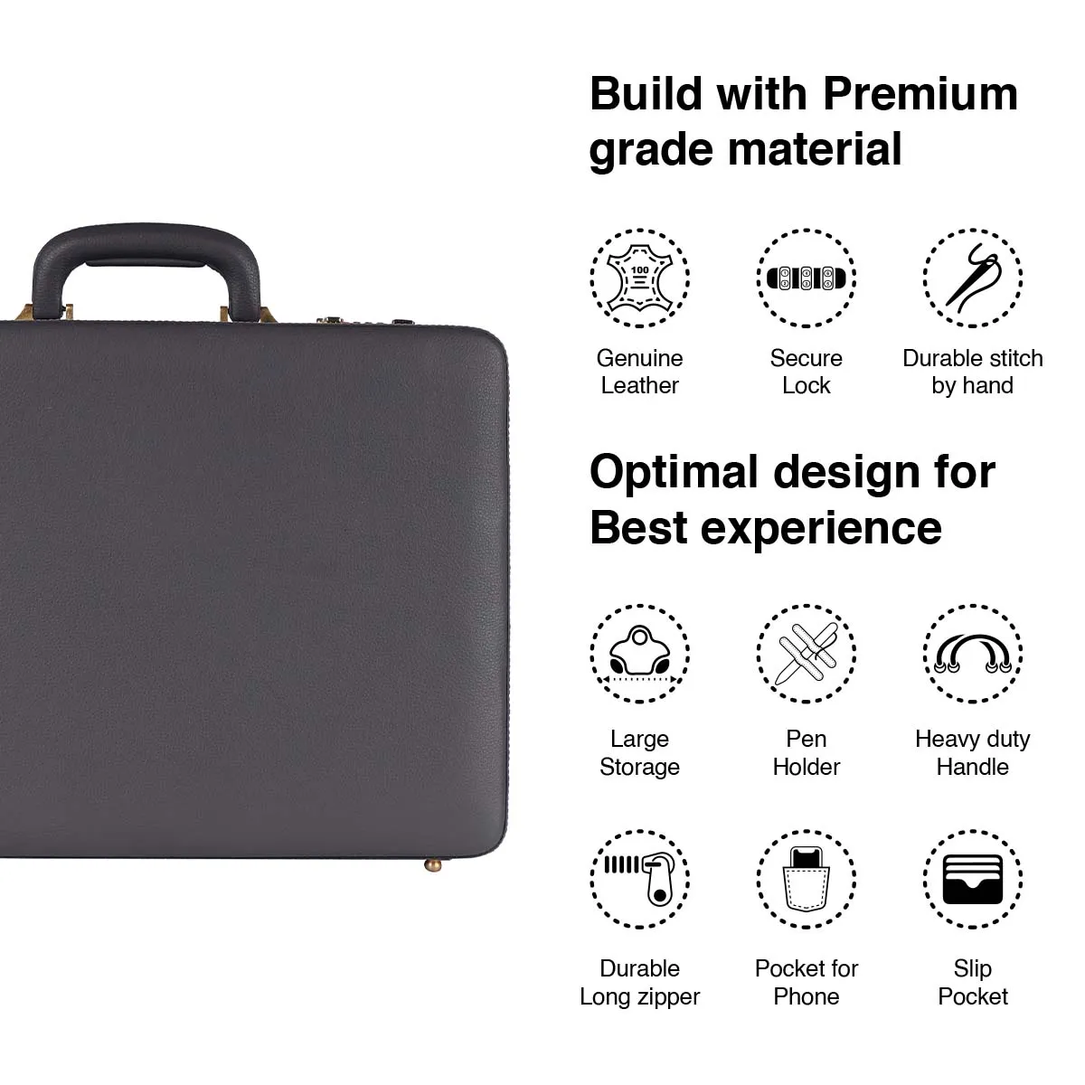 Expandable Briefcase for Men - Genuine Leather Attachi Suitcase with Combination Lock - Office and Business