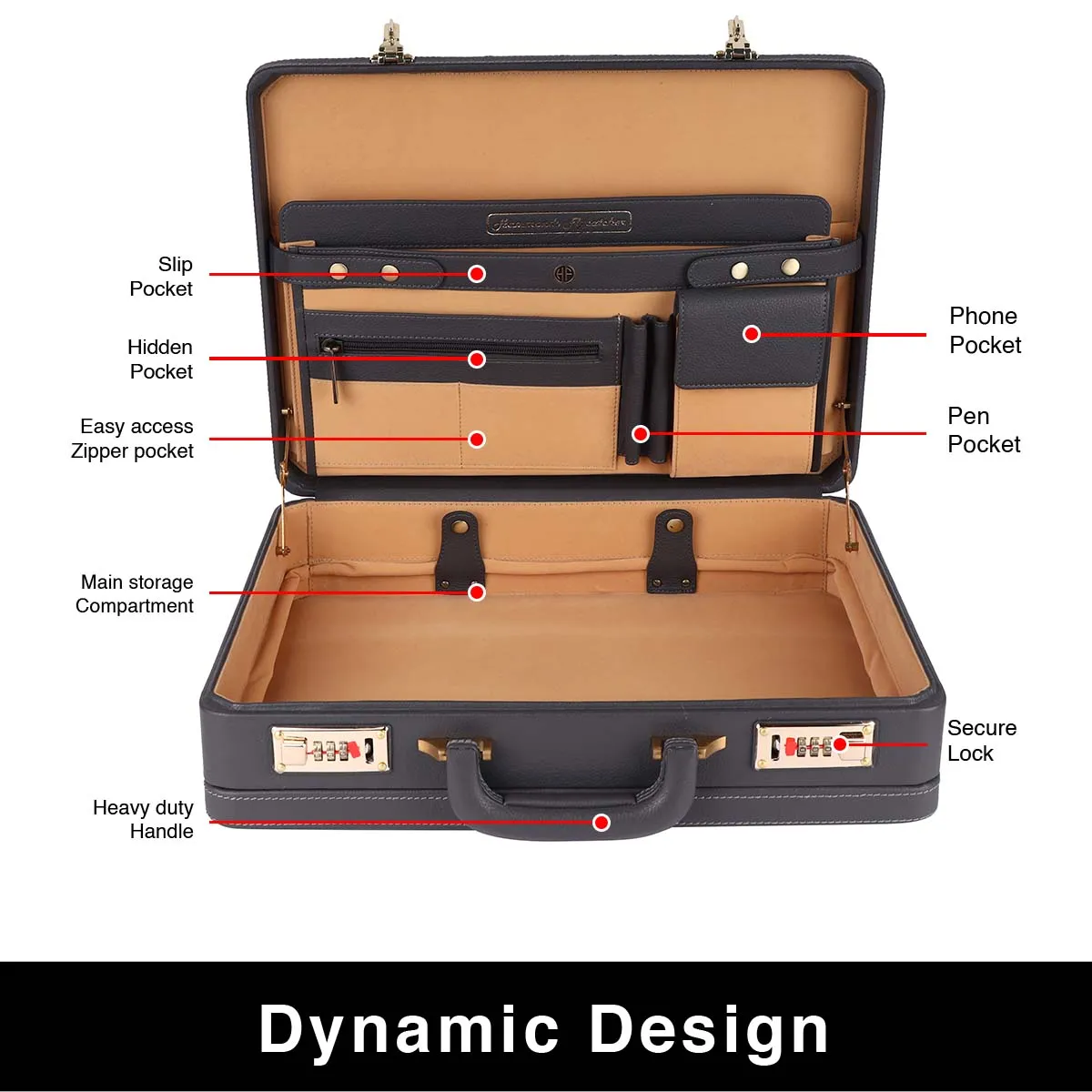 Expandable Briefcase for Men - Genuine Leather Attachi Suitcase with Combination Lock - Office and Business