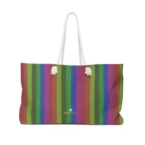 Faded Vintage Style Tote Bag, Rainbow Stripe Oversized 24"x13" Large Weekender Bag