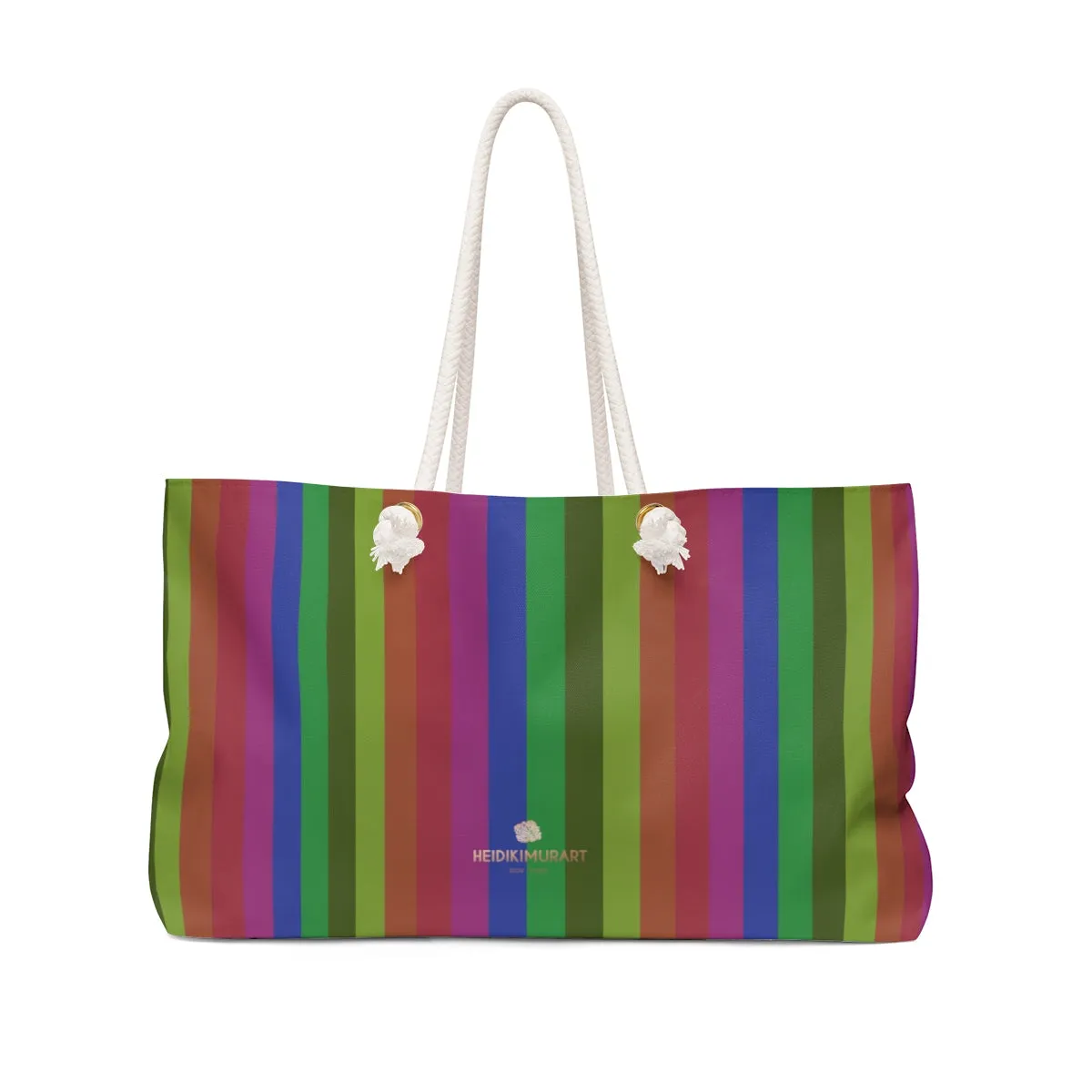 Faded Vintage Style Tote Bag, Rainbow Stripe Oversized 24"x13" Large Weekender Bag