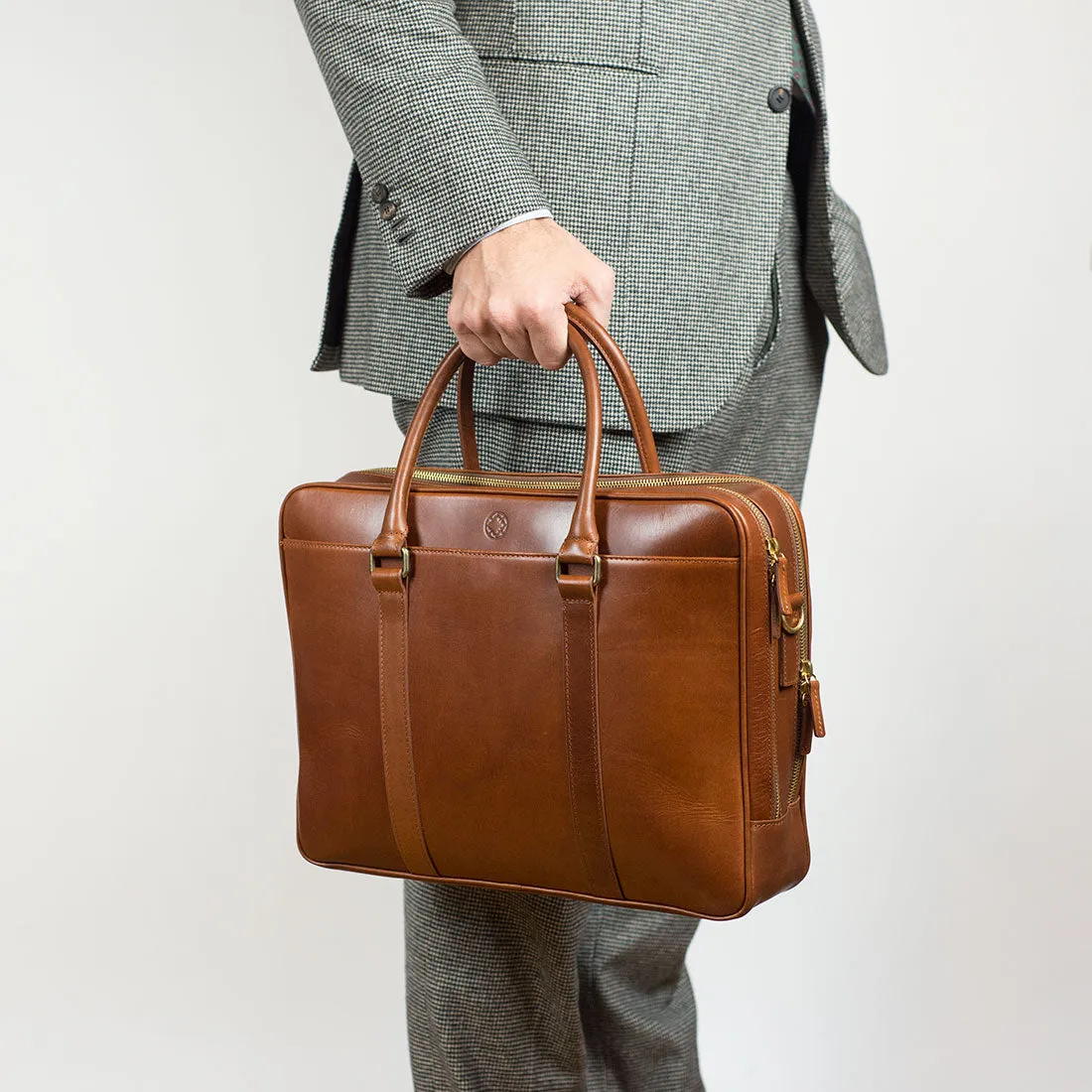 Fat Carter 2 briefcase, Sol brown leather