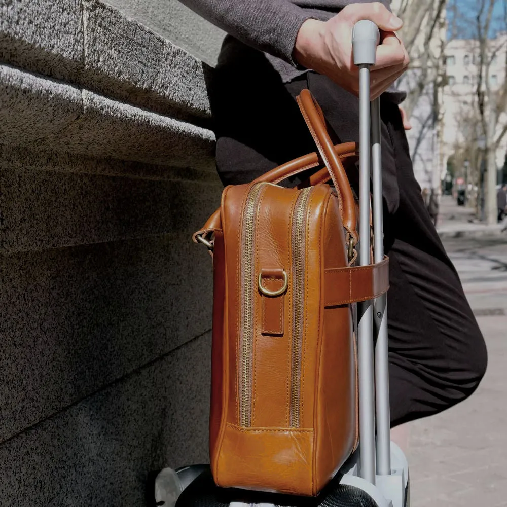 Fat Carter 2 briefcase, Sol brown leather