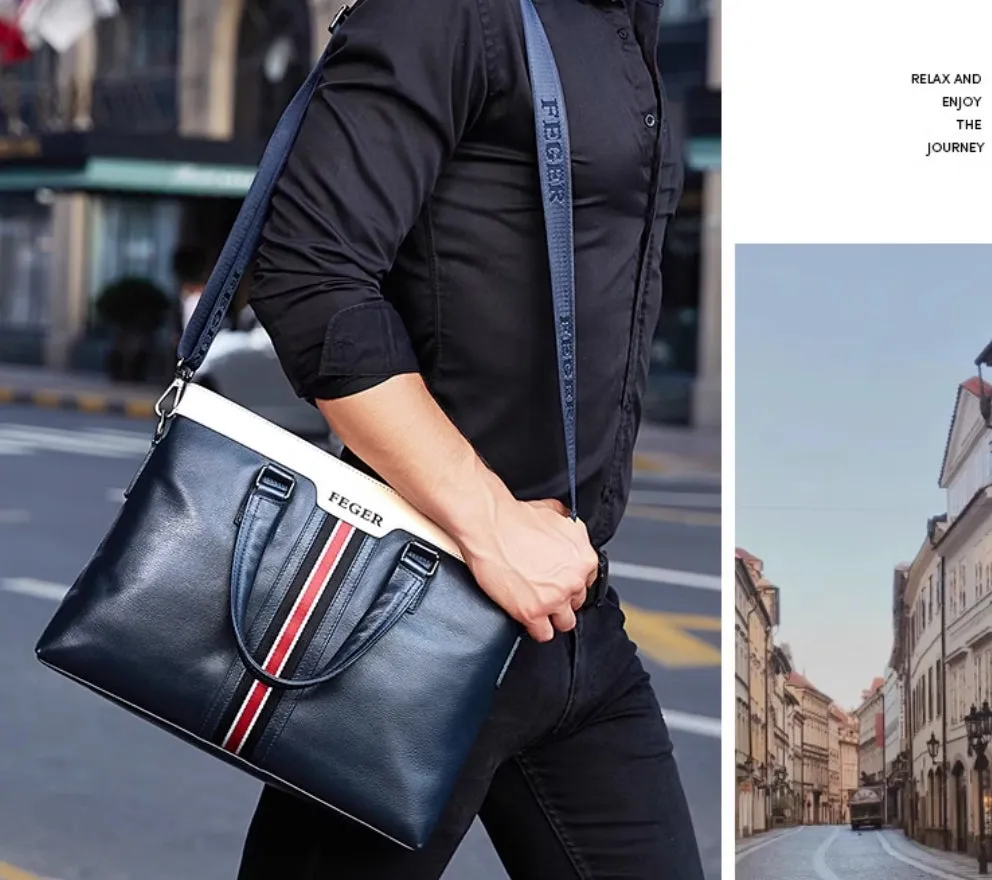 Feige leather men's handbag, briefcase, men's business computer bag, casual high-end feeling, cowhide crossbody men's bag, trendy