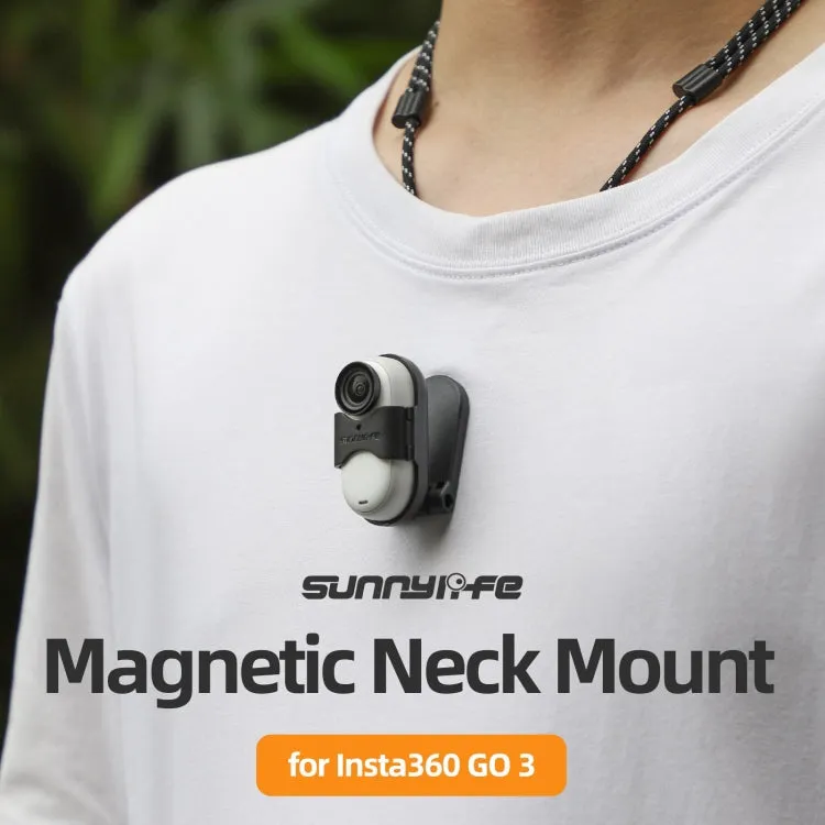 For Insta360 GO 3 Sunnylife Magnetic Neck Mount Chest Body Camera Necklace Lanyard POV Vlog Holder (Black)